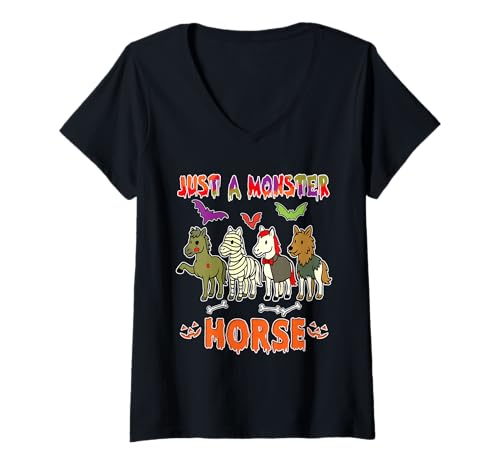 Damen A Monster Halloween Group Horses Cosplay Zombies Mummies T-Shirt mit V-Ausschnitt Damen A Monster Halloween Group Horses Cosplay Zombies Mummies T-Shirt mit V-Ausschnitt von Farmer Halloween Costume