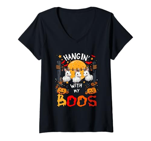 Damen Hangin' With My Boos Three Cute Donkeys Cosplay Halloween T-Shirt mit V-Ausschnitt Damen Hangin' With My Boos Three Cute Donkeys Cosplay Halloween T-Shirt mit V-Ausschnitt von Farmer Halloween Costume
