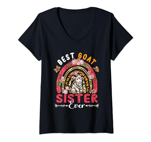 Damen Beste Ziegenschwester aller Zeiten Muttertag Flowers Rainbow Farm T-Shirt mit V-Ausschnitt Damen Beste Ziegenschwester aller Zeiten Muttertag Flowers Rainbow Farm T-Shirt mit V-Ausschnitt von Farmer Mother's Day Costume