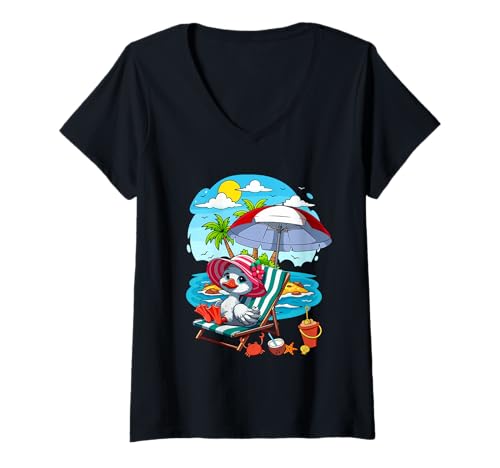 Damen Goose Relaxing Summer Costume Traveling Beach Lover Farmer T-Shirt mit V-Ausschnitt von Farmer Vacations Costume