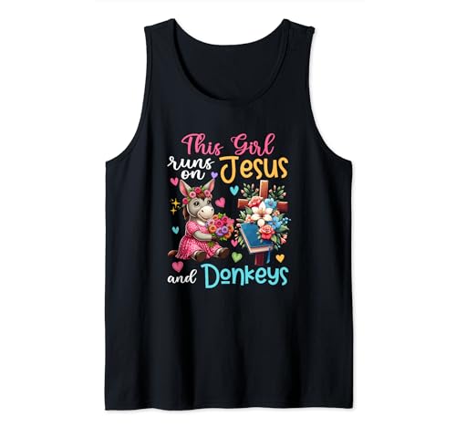 Girl Runs On Jesus And Donkeys Cute Flowers Christian Cross Tank Top von Farmer Vacations Costume