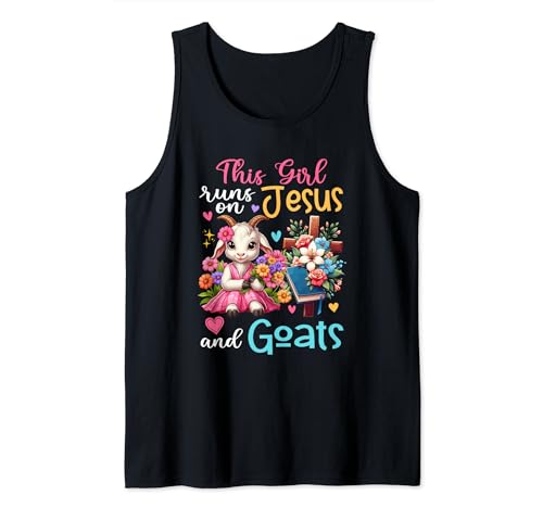 Girl Runs On Jesus And Goats Cute Flowers Christian Cross Tank Top von Farmer Vacations Costume