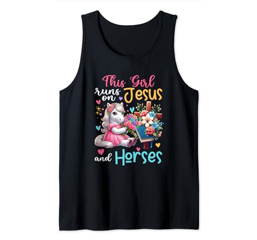 Girl Runs On Jesus And Horses Cute Flowers Christian Cross Tank Top von Farmer Vacations Costume
