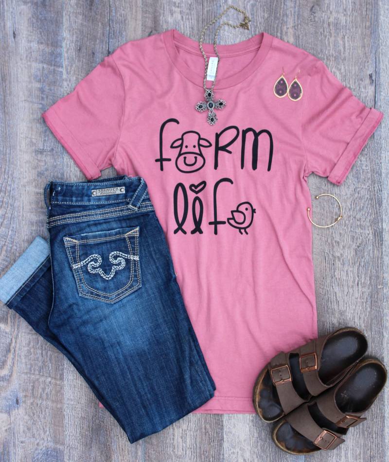 Bauernhof T-Shirt/Shirt Leben Bauern Tochter Bauernfrau Kuh Küken Niedlich Mauve Bauer von FarmerDaughterCo