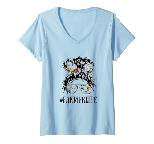 Damen Farm Life Farmer Life for Farmer Girl Bäuerin Farmerin Farmer T-Shirt mit V-Ausschnitt von Farmers and Farming lovers gift