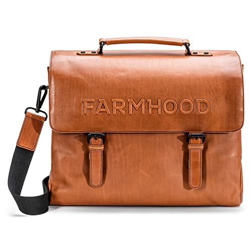 FARMHOOD Memphis Damen/Herren Leder Aktentasche | XXL Messenger Bag mit 3 Hauptfächern | mit abnehm- & längenverstellbarem Umhängeriemen und Reißverschlussfach | 39 cm große Business-Tasche von Farmhood