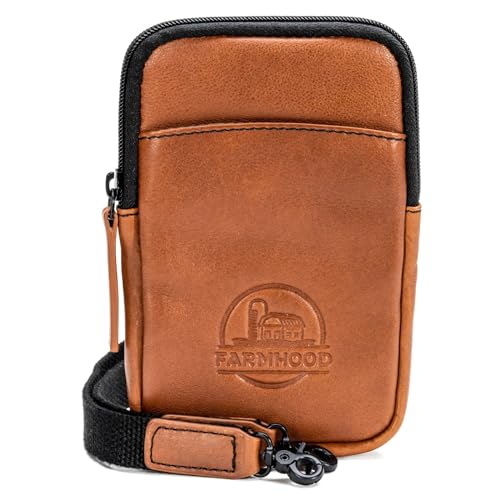 Farmhood Memphis Damen/Herren Leder Handytasche | mittelgroße Umhängetasche mit abnehm- & längenverstellbarem Trageriemen | 12 cm großer Crossbody Bag mit Hauptfach und Steckfach von Farmhood