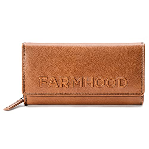 FARMHOOD Memphis Damen Leder Geldbörse| 19 cm großes Portemonnaie mit verschiedenen Fächern | Geldbeutel mit RFID-Schutz im Querformat von Farmhood