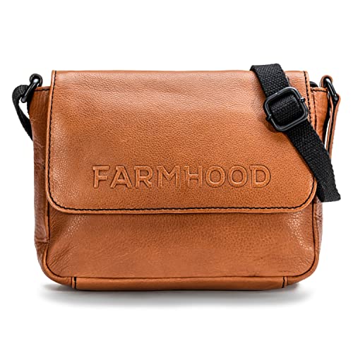 FARMHOOD Memphis Unisex Leder Umhängetasche | Crossbody Bag mit Reißverschlussfach auf der Rückseite | 22 cm mittelgroß Handtasche mit längenverstellbarem Riemen von Farmhood