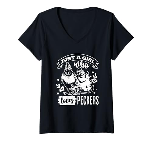 Damen Nur EIN Mädchen, das Peckers Funny Farm Life liebt T-Shirt mit V-Ausschnitt Damen Nur EIN Mädchen, das Peckers Funny Farm Life liebt T-Shirt mit V-Ausschnitt von Farmhouse Rustic Chicken Humor Enthusiasts