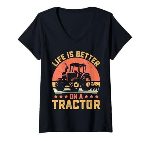 Damen Lustiges Farmrancher-Leben ist Besser auf einem Traktor Humor Farmer T-Shirt mit V-Ausschnitt Damen Lustiges Farmrancher-Leben ist Besser auf einem Traktor Humor Farmer T-Shirt mit V-Ausschnitt von Farming Tractor & Agriculture Father's Day Graphic