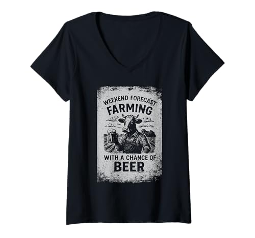 Damen Wochenende, Farmer, Kuh, Bierliebhaber T-Shirt mit V-Ausschnitt Damen Wochenende, Farmer, Kuh, Bierliebhaber T-Shirt mit V-Ausschnitt von Farming With A Chance Of Beer Farmer Tees