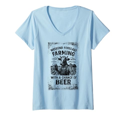 Damen Wochenendvorhersage Farmer Kuhbier T-Shirt mit V-Ausschnitt Damen Wochenendvorhersage Farmer Kuhbier T-Shirt mit V-Ausschnitt von Farming With A Chance Of Beer Farmer Tees