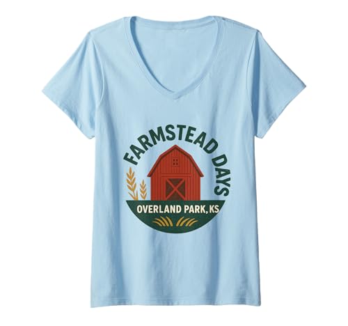 Damen Farmstead Days-Trikot Overland Park KS mit roter Scheunengrafik T-Shirt mit V-Ausschnitt von Farmstead Days Shirts for Overland Park Barn Lover