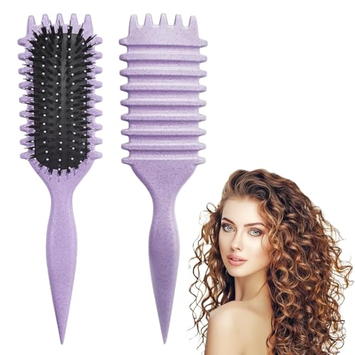 Farnirvana Lockenbürste, Curly Hair Brush, Curl Defining Brüsh, Wildschwein Borsten Styling Pinsel für lockiges Haar, Reduziert Ziehen und Locken Trennung für Frauen und Männer (Lila) von Farnirvana