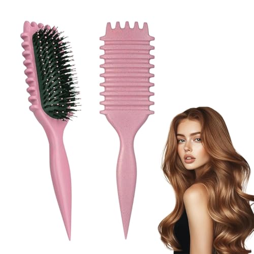 Farnirvana Lockenbürste, Curly Hair Brush, Curl Defining Brüsh, Wildschwein Borsten Styling Pinsel für lockiges Haar, Reduziert Ziehen und Locken Trennung für Frauen und Männer (Rosa) von Farnirvana
