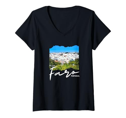 Damen Faro Portugal Souvenir/Faro T-Shirt mit V-Ausschnitt Damen Faro Portugal Souvenir/Faro T-Shirt mit V-Ausschnitt von Faro Portugal Souvenir Store
