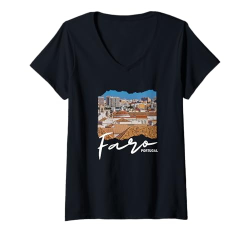 Damen Faro Portugal Souvenir/Faro T-Shirt mit V-Ausschnitt Damen Faro Portugal Souvenir/Faro T-Shirt mit V-Ausschnitt von Faro Portugal Souvenir Store