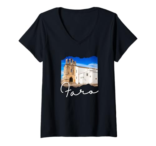 Damen Faro Portugal Souvenir/Faro T-Shirt mit V-Ausschnitt Damen Faro Portugal Souvenir/Faro T-Shirt mit V-Ausschnitt von Faro Portugal Souvenir Store