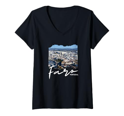 Damen Faro Portugal Souvenir/Faro T-Shirt mit V-Ausschnitt Damen Faro Portugal Souvenir/Faro T-Shirt mit V-Ausschnitt von Faro Portugal Souvenir Store