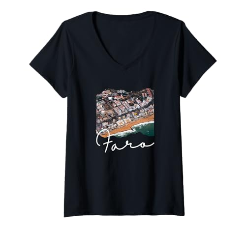Damen Faro Portugal Souvenir/Faro T-Shirt mit V-Ausschnitt Damen Faro Portugal Souvenir/Faro T-Shirt mit V-Ausschnitt von Faro Portugal Souvenir Store