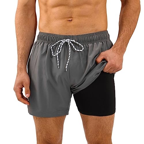 FaroLy Herren-Badehose mit Kompressionseinlage Schnell Trocknender Sommer-Badeanzug mit Kordelzug Leichte Badeshorts (Color : Gray, Size : 3XL) von FaroLy