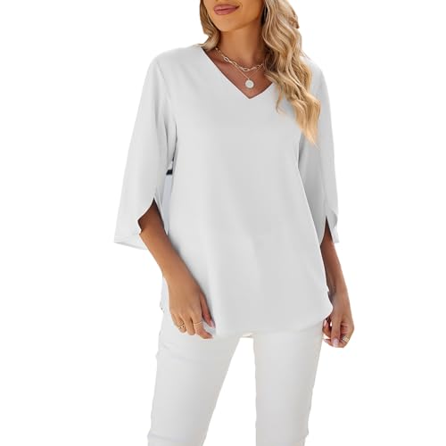Womens Summer Loose Fitting Vacation Tees Business Casual Tops Solid Blouse Short Sleeve Spring (Color : White, Size : XL) von FaroLy