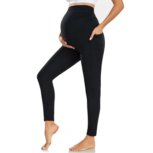 Farrobor Umstandsleggings mit Taschen Hoher Bund Schwangerschaftsleggings Blickdichte Umstandshose Maternity Leggings für Schwangere Damen Umstandskleidung von Farrobor