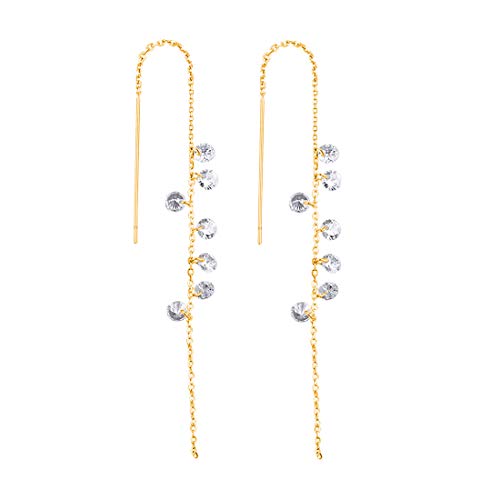 SLUYNZ 925 Sterling Silber Funkelnde CZ Tropfen Ohrringe Kette für Damen Lange Einfädler Ohrringe Quaste Baumeln Ohrringe Ohrhänger von SLUYNZ