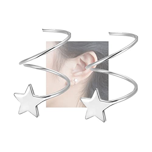 SLUYNZ 925 Sterling Silber Mode Ohrringe Stern Ohrringe für Frauen Mädchen Piercing Wickelohrringe… (A-Silver) von SLUYNZ