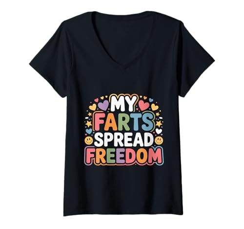 Damen My Farts Spread Freedom Lustiger patriotischer Ausdruck - T-Shirt mit V-Ausschnitt Damen My Farts Spread Freedom Lustiger patriotischer Ausdruck - T-Shirt mit V-Ausschnitt von Fart -Wortspiel Humor