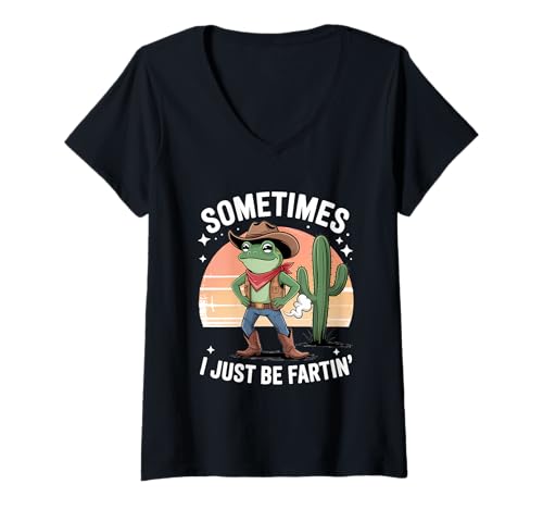 Damen Manchmal Bin ich nur fartin' Frog Lustig sarkastisch T-Shirt mit V-Ausschnitt Damen Manchmal Bin ich nur fartin' Frog Lustig sarkastisch T-Shirt mit V-Ausschnitt von Farting Frog Sarcastic