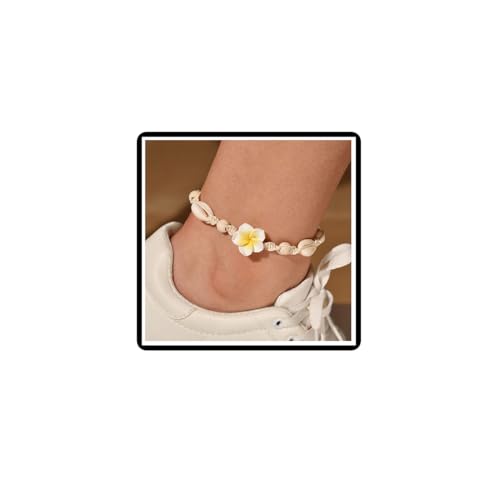 Blume Muschel Fußkettchen Armband Geflochtene Muschelperlen Fußkettchen Hawaii Puka Sommer Strand Fuß Kette Schmuck für Frauen Damen (Gelb) von Faruodis