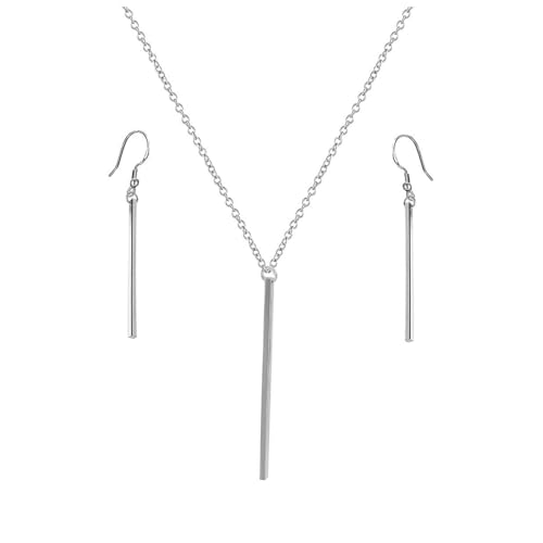 Faruodis Long Bar Halskette Ohrringe Set Boho Minimalistische vertikale Bar Anhänger Halskette Ball Drop Ohrringe Schmuck für Frauen Damen (Silber) von Faruodis