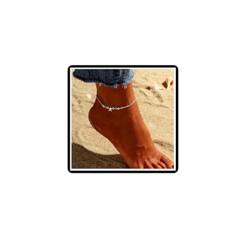 Faruodis Perle Seestern Fußkettchen Armband Boho Faux Perlen Perlen Fußkettchen Minimalistische Perlen Strand Fuß Kette Verstellbarer Schmuck für Frauen Damen (Silber) von Faruodis