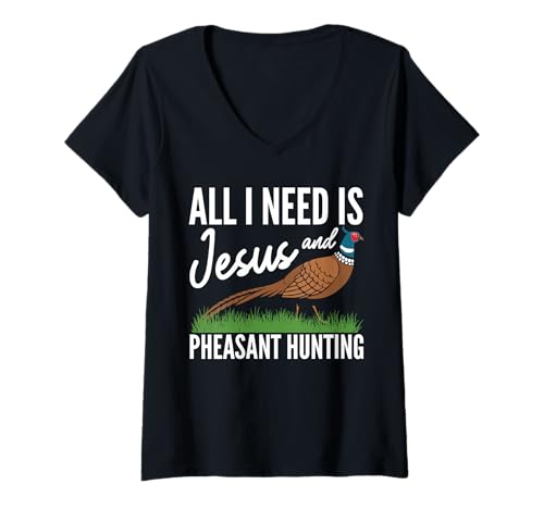 Damen All I Need Is Jesus And Pheasant Hunting T-Shirt mit V-Ausschnitt Damen All I Need Is Jesus And Pheasant Hunting T-Shirt mit V-Ausschnitt von Fasan Jagd Design Idee