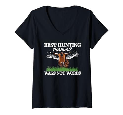Damen Best Hunting Partner? Wags Not Words Pheasant Hunting T-Shirt mit V-Ausschnitt Damen Best Hunting Partner? Wags Not Words Pheasant Hunting T-Shirt mit V-Ausschnitt von Fasan Jagd Design Idee