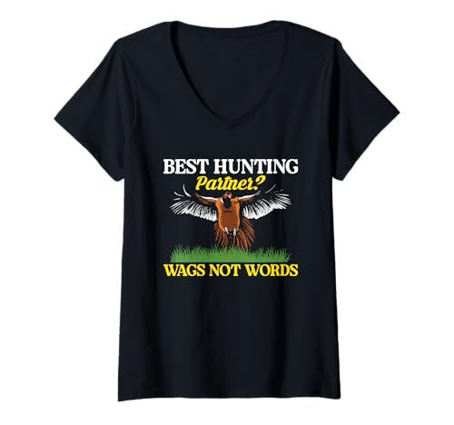 Damen Best Hunting Partner? Wags Not Words Pheasant Hunting T-Shirt mit V-Ausschnitt Damen Best Hunting Partner? Wags Not Words Pheasant Hunting T-Shirt mit V-Ausschnitt von Fasan Jagd Design Idee