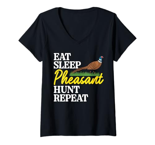 Damen Eat Sleep Pheasant Hunt Repeat T-Shirt mit V-Ausschnitt von Fasan Jagd Design Idee