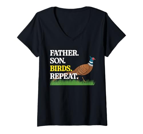 Damen Father Son Birds Repeat Pheasant Hunting T-Shirt mit V-Ausschnitt Damen Father Son Birds Repeat Pheasant Hunting T-Shirt mit V-Ausschnitt von Fasan Jagd Design Idee