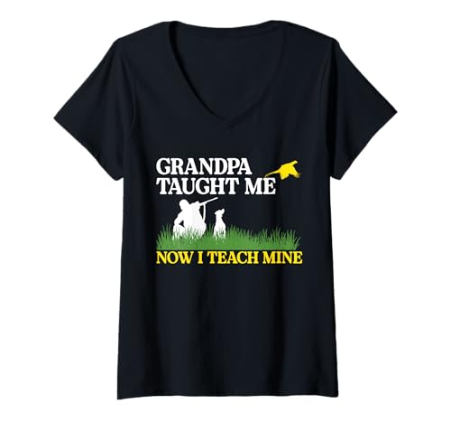 Damen Grandpa Taught Me Now I Teach Mine Pheasant Hunting T-Shirt mit V-Ausschnitt von Fasan Jagd Design Idee