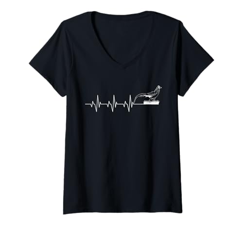 Damen Herzschlag Herzlinie Herzfrequenz Pheasant Hunting T-Shirt mit V-Ausschnitt Damen Herzschlag Herzlinie Herzfrequenz Pheasant Hunting T-Shirt mit V-Ausschnitt von Fasan Jagd Design Idee