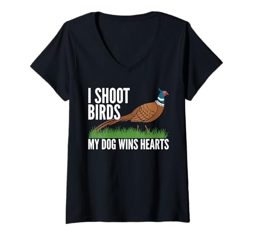 Damen I Shoot Birds My Dog Wins Hearts Pheasant Hunting T-Shirt mit V-Ausschnitt Damen I Shoot Birds My Dog Wins Hearts Pheasant Hunting T-Shirt mit V-Ausschnitt von Fasan Jagd Design Idee