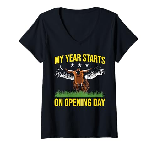 Damen My Year Starts On Opening Day Pheasant Hunting T-Shirt mit V-Ausschnitt von Fasan Jagd Design Idee