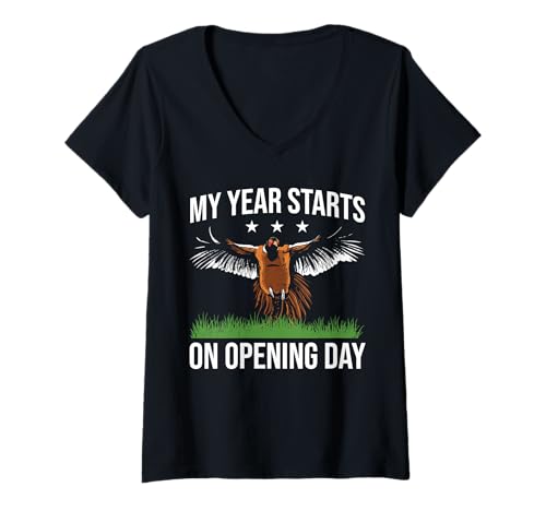 Damen My Year Starts On Opening Day Pheasant Hunting T-Shirt mit V-Ausschnitt Damen My Year Starts On Opening Day Pheasant Hunting T-Shirt mit V-Ausschnitt von Fasan Jagd Design Idee