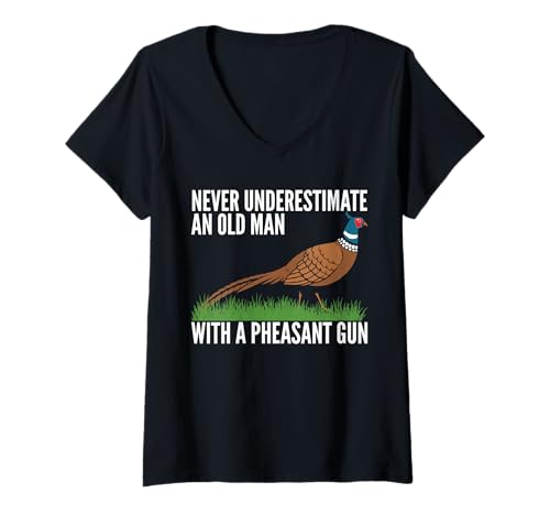Damen Never Undererstimate An Old Man With A Pheasant Gun T-Shirt mit V-Ausschnitt Damen Never Undererstimate An Old Man With A Pheasant Gun T-Shirt mit V-Ausschnitt von Fasan Jagd Design Idee