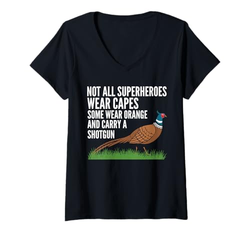 Damen Not All Superheroes Wear Capes Pheasant Hunting T-Shirt mit V-Ausschnitt Damen Not All Superheroes Wear Capes Pheasant Hunting T-Shirt mit V-Ausschnitt von Fasan Jagd Design Idee