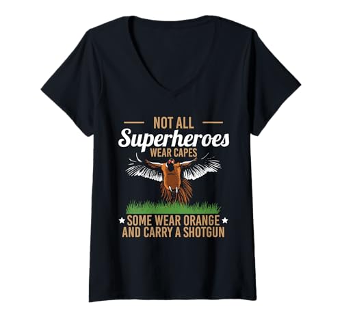 Damen Not All Superheroes Wear Capes Pheasant Hunting T-Shirt mit V-Ausschnitt Damen Not All Superheroes Wear Capes Pheasant Hunting T-Shirt mit V-Ausschnitt von Fasan Jagd Design Idee
