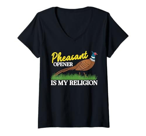 Damen Pheasant Hunting Opener Is My Religion T-Shirt mit V-Ausschnitt Damen Pheasant Hunting Opener Is My Religion T-Shirt mit V-Ausschnitt von Fasan Jagd Design Idee