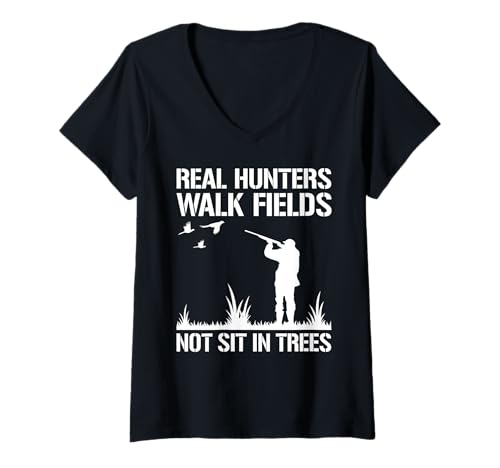 Damen Real Hunters Walk Field Not Sit In Trees Pheasant Hunting T-Shirt mit V-Ausschnitt Damen Real Hunters Walk Field Not Sit In Trees Pheasant Hunting T-Shirt mit V-Ausschnitt von Fasan Jagd Design Idee